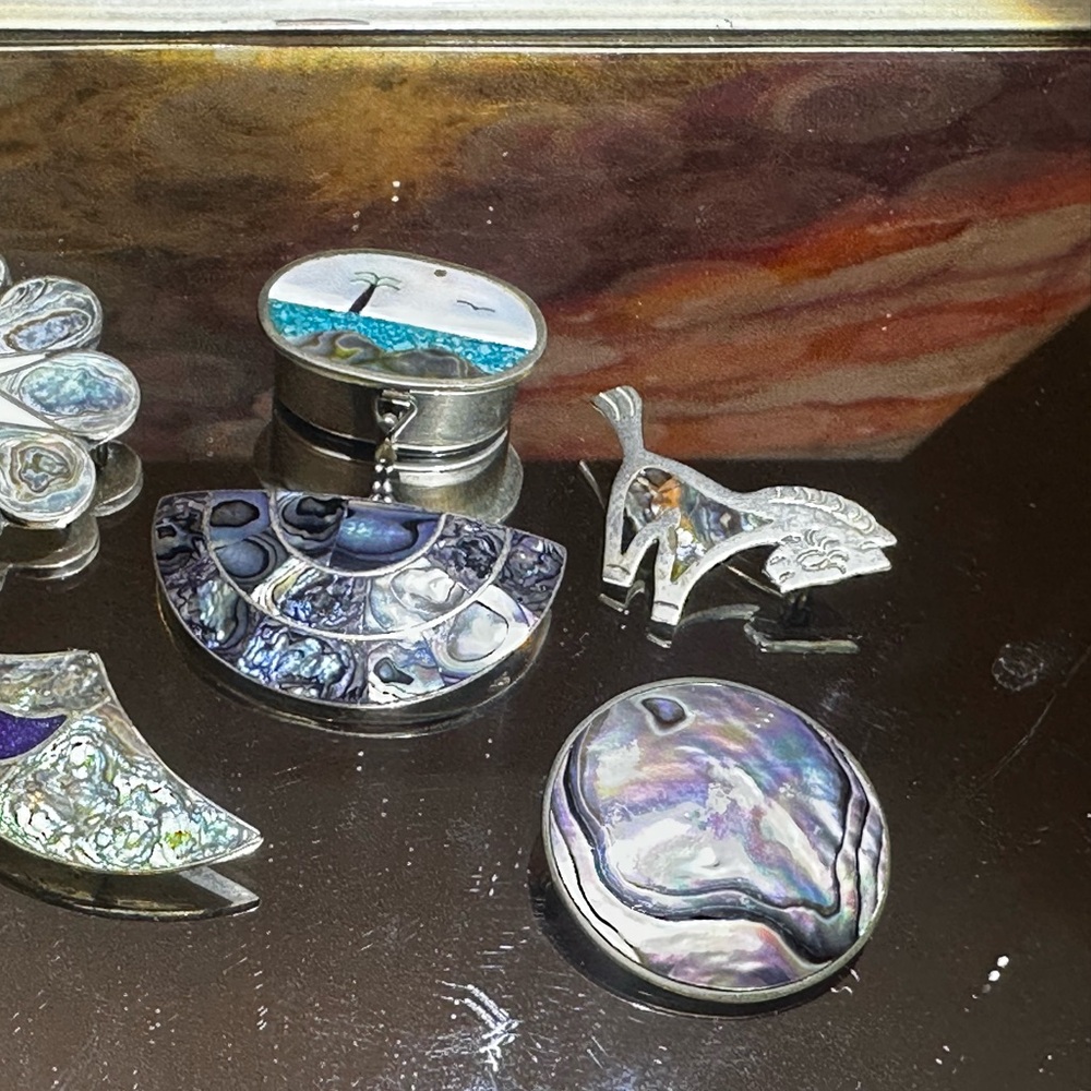 Iridescent Abalone and Silver Brooch Set